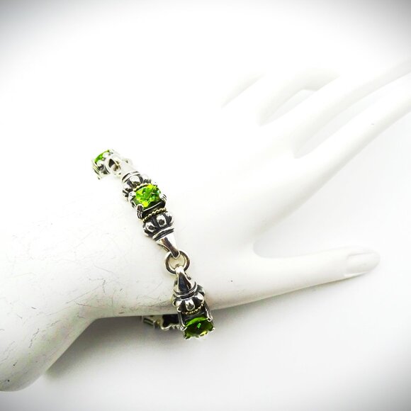 LAGOS Caviar Sterling Silver 18K Yellow Gold Faceted Green Peridot Link Bracelet - Picture 11 of 13